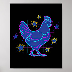 Poster Poulet drôle de mème bleu rose rétro gras vaporwav