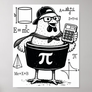 Poster Poulet drôle tenant une calculatrice Prof de maths