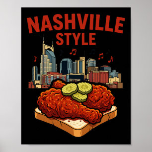 Poster Poulet frit épicé de style Nashville et Music City