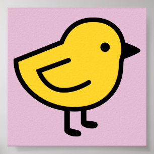 Poster Poulet Jaune Sur Fond Rose