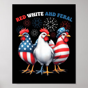 Poster Poulet Rouge Blanc Et Feral Patriotic Rooster 4ème