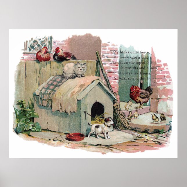 Poster Poulets, chats et chien qui aboie (Devant)
