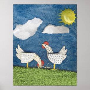 Poster Poulets dans le triage - photo diorama