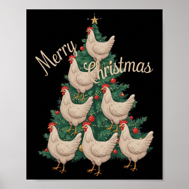 Poster Poulets de Noël Arbre drôle Poulets de Noël Arbre  (Devant)