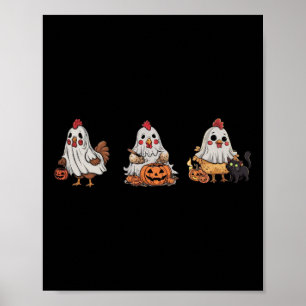 Poster Poulets En Costume Fantôme Citrouille Chat Noir Ha
