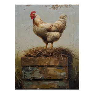 Poster Poulets et nids rustiques
