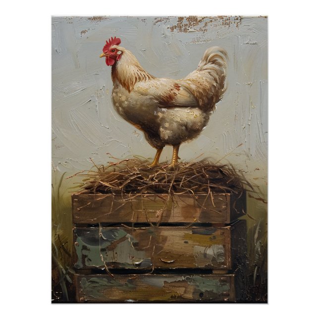 Poster Poulets et nids rustiques (Devant)