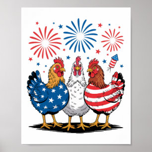 Poster Poulets patriotiques drôles Drapeau américain 4 ju