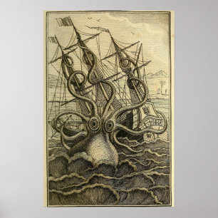 Poster Poulpe Géant Gravure Vintage 1801