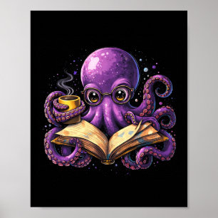 Poster Poulpe lisant un livre amateur de café livresque c