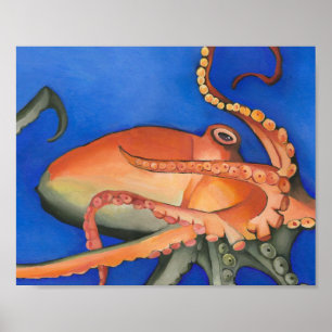 Poster Poulpe orange et vert