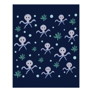 Poster Poulpe sous la mer motif pour enfants