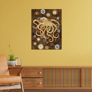 Poster Poulpe Steampunk Rétro Fantastique Mécanique
