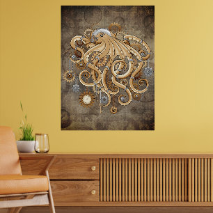 Poster Poulpe Steampunk Rétro Fantastique Mécanique