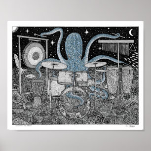 Poster Poulpe sur des tambours