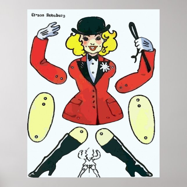 Poster Poupée en papier, femme cavalière équestre (Devant)