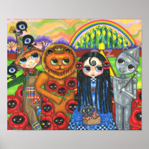 Poster Poupée fille aux grands yeux mignons et ses amis