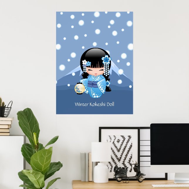 Poster Poupée Kokeshi d'hiver - Blue Mountain Geisha Girl (Bureau à domicile)