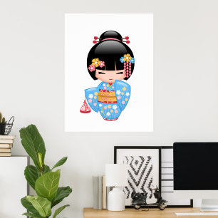 Poster Poupée Maiko Kokeshi - Jolie Fille Geisha Japonais