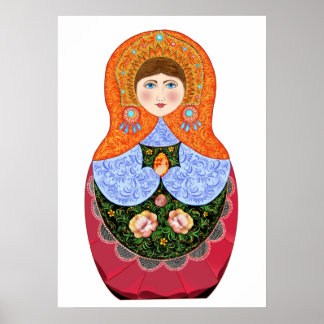 Poster Poupée Matryoshka dans l'art populaire russe Khokh
