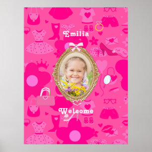 Poster Poupée rétro rose Girly Allons faire la fête Anniv