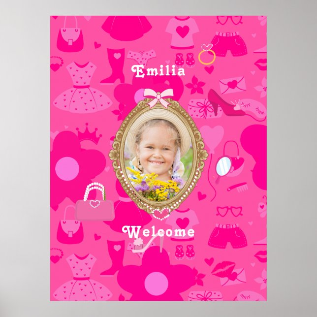 Poster Poupée rétro rose Girly Allons faire la fête Anniv (Devant)