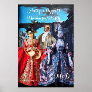 POSTER POUPÉES ANTIQUES THÈME DE FÊTE COSTUMÉE MONOGRAMME