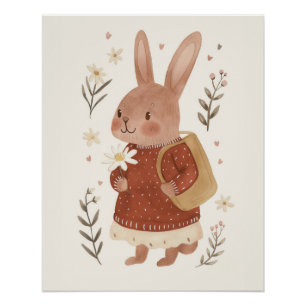 Poster Pouponnière Bunny Print, Jolie Boho Kids Wall Art