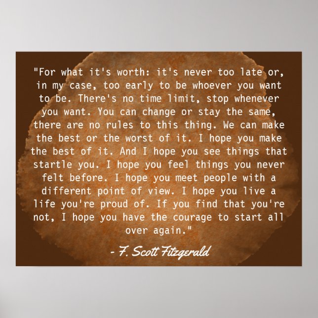 Poster Pour ce que ça vaut F. Scott Fitzgerald Citation (Devant)
