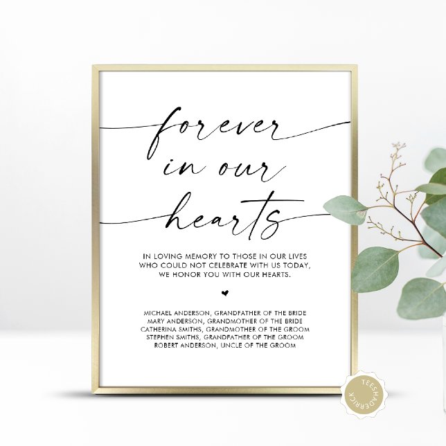 Poster Pour toujours dans nos coeurs, table commémorative (In Loving Memory, Wedding Memorial Table Sign, Forever In Our Hearts, Digital Download, Printed)
