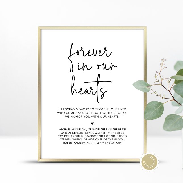 Poster Pour toujours dans nos coeurs, table commémorative (Forever In Our Hearts, Wedding Memorial Table Sign, In Loving Memory, Digital Download, Printed)