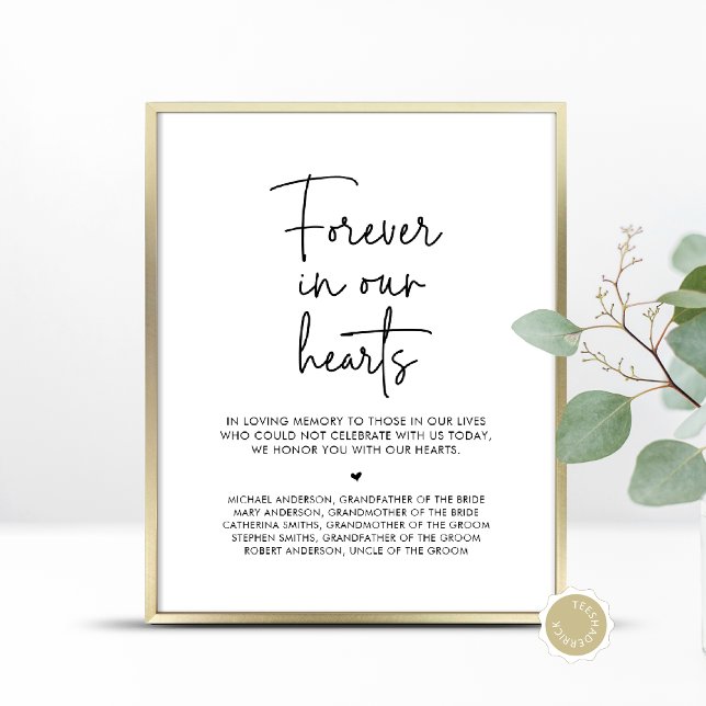 Poster Pour toujours dans nos coeurs, table commémorative (Forever In Our Hearts, Wedding Memorial Table Sign, In Loving Memory, Digital Download, Printed)