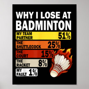 Poster Pourquoi je perds au badminton drôle c'est ma faut
