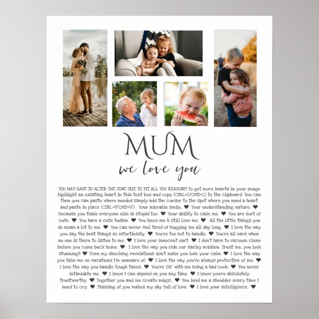 Poster Pourquoi nous t'aimons Maman | Collage photo perso (Devant)