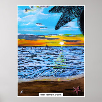 Poster Poursuite du coucher de soleil Peinture d'Alfred F