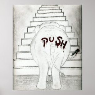 Poster Pousser Un Éléphant Vers Le Haut Des Escaliers