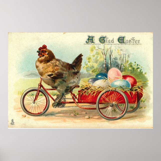 Poster Poussette vintage sur vélo Pâques (Devant)