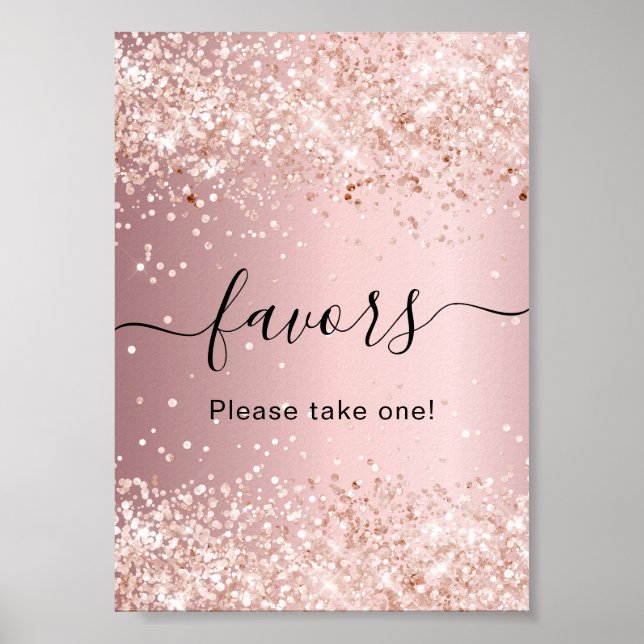 Poster Poussière de paillettes rose blush, enseigne de ca (Devant)