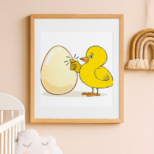 Poster Poussin jaune et œuf