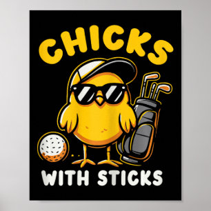 Poster Poussins Avec Bâtons Golfer Girl Golf Club Gol