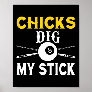 Poster Poussins Creuser Mon Bâton Drôle Joueur de billard