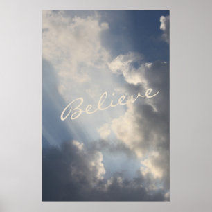 Poster Poutres de soleil nuages blancs Inspiration Croire