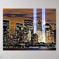 Poutres lumineuses des tours jumelles New York