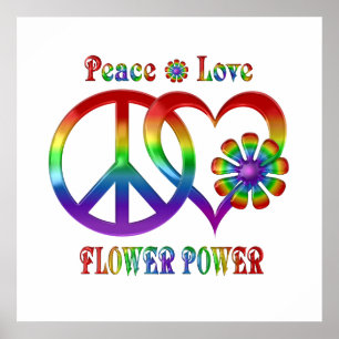 Poster Pouvoir des fleurs d'amour de paix en arc-en-ciel