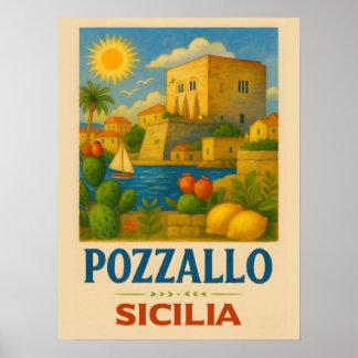 Poster Pozzallo Sicile avec La Torre Cabrera
