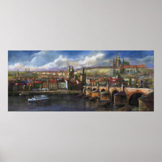 Poster Prague Panorama Charles Bridge Prague Château