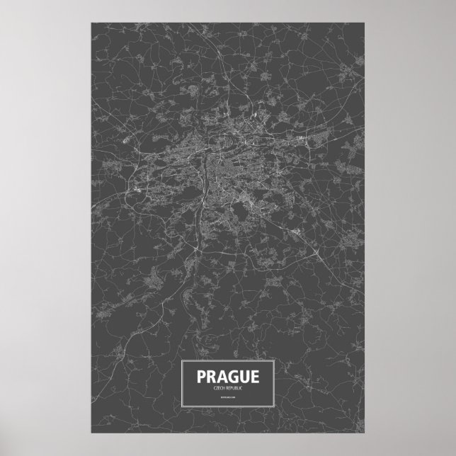 Poster Prague, République tchèque (blanc sur noir) (Devant)