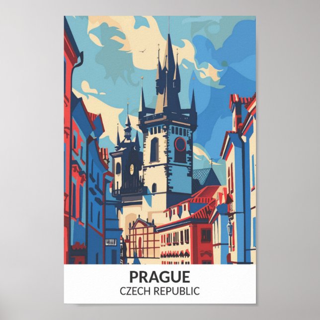 Poster Prague République tchèque Retro Voyage d'oeuvres d (Devant)