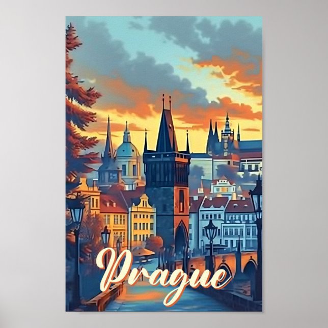 Poster Prague Tchèque Illustration de voyage artistique (Devant)