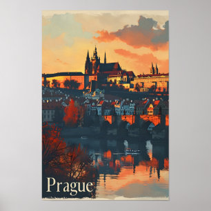 Poster Prague vintage : Carte postale du Pont Charles